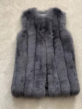NWOT Real Fox Fur Gilet Waistcoat Vertically Fur Lined on Sheep Skin Size 8 Grey