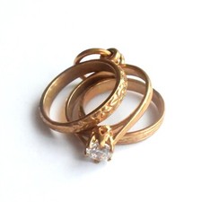 Rings Trio Set Engagement Wedding Bridal Charm Pendant Yellow Gold 9 Carat Gift