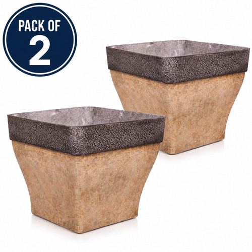 Square brown planter - brown, pot