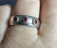 925  Sterling Silver Big Tri Ruby  Ring -UK Size M