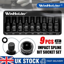 9Pc WinHolder Industrial Impact Spline Bit Socket Set 3/8Dr M4 - M14 For VW Audi