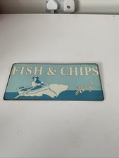 'Fish and Chips' Seaside Metal Sign Retro Style Wall Plaque 12cm X 26cm