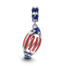 American Football Charm Pendant Sterling Silver Red White Blue Bead for Bracelet