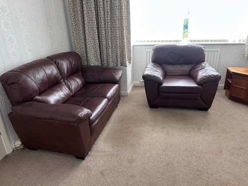 Brown leather piece suite - leather, 2