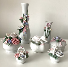 3d Floral Vases Ornaments Trinket Retro 1980s Pink Blue White Bundle