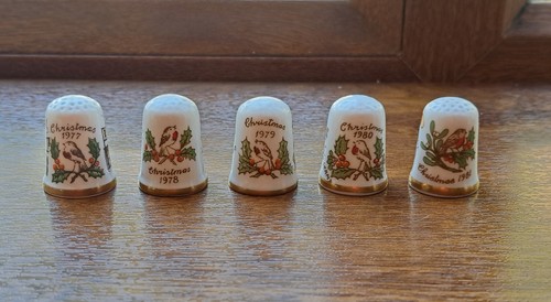 Five christmas china thimbles - china,