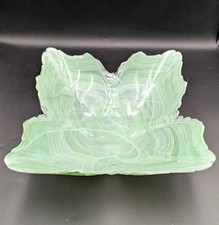Vintage Lavorazione Arte Murano Glass Centerpiece Bowl Pale Green & White 11inch