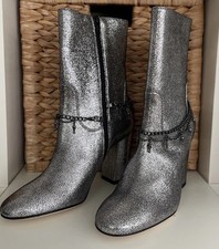 Pinko Metallic Silver Leather Ankle Boots UK5 Made in Italy New in Box