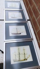 Set of 4 Framed Ship Prints, Sailing Ships Of The High Seas, Steel Frames, VGC