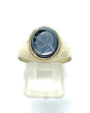 Vintage 1989 Sterling Silver Hematite Intaglio Centurion Ring Size S (US 9 1/4)