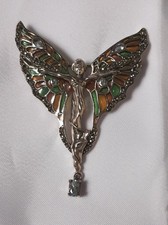Fairy Brooch Multicolour Enamel Sterling Silver Pin 925 - Art Deco Style 15.93g