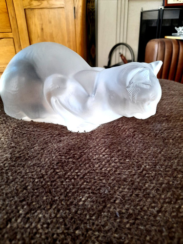 Lalique chat couche - lalique, (