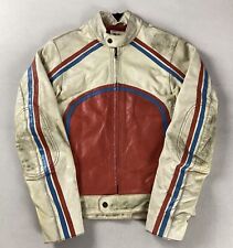 Jack & Jones Distressed Leather Biker Jacket Cafe Racer Jacket Size S