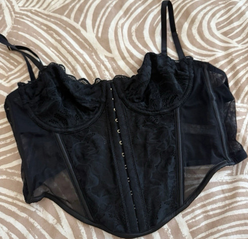 Primark black lace mesh corset - lace,