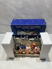 Vintage Happy Skiing Snowmen Christmas Decoration- Fiber/Fibre Optic Illuminated