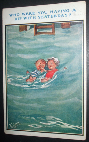 Old comic seaside - seaside, couple