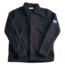 Fila Borg Fleece Jacket Shacket Y2K Button Up Black Mens XS