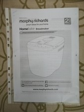 24 Recipes, Breadmaker Instruction Manual Guide Morphy Richards Homebake 502001