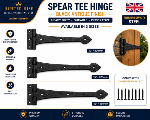 Black antique spear tee hinge - spear,