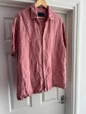 Men's Coral Shirt Large Marks and Spencer 100% Linen Short Sleeves Relaxed Used
