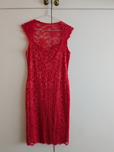 Red lace sleeves dress - lace, size