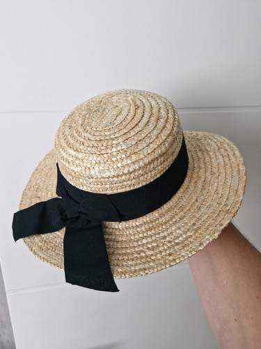 Vintage straw hat boater with - boater,