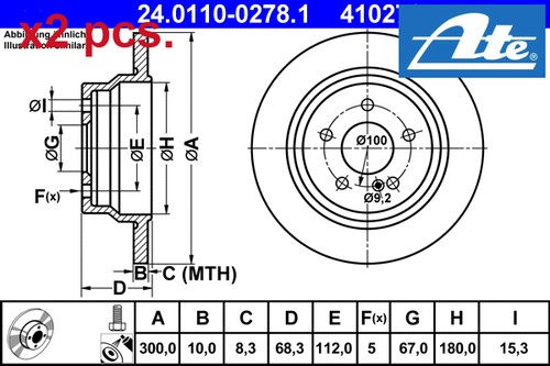 Pcs rear brake disc - x2, set