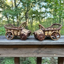 Truck Planter Basket Woven Wicker Rattan Car Wagon Decor VINTAGE 7” Long