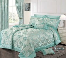 Luxury Floral Jacquard Bedding Collection Duvet Cover Bedspread Curtains Cushion