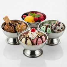4/8/12 Stainless Steel Ice Cream Cups 170ml Dessert Bowls Sundae Dishes Pudding