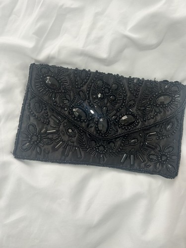Black jewelled clutch - black, bag