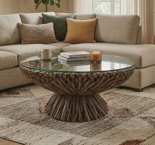 Driftwood round coffee - round, table