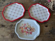3x Small Metal Tray Trays Vintage 1980's White Floral Design Trio Tin Tea Drinks