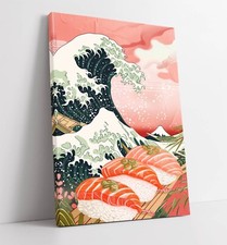 HOKUSAI WAVE AND SUSHI JAPANESE DECOR CANVAS WALL ART PICTURE PRINT