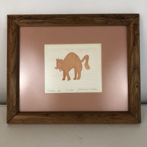 Pink cat wakin signed - wakin', up