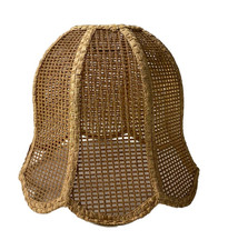 Vintage Rattan Wicker Lampshade Light Ceiling Scalloped Edge Boho Retro Cottage