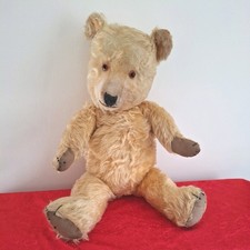 Chiltern Hugmee Teddy Bear 21" Tall Vintage 1930s Jointed Claws Gold Mohair