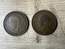 Two British Bronze Half Pennies From 1933 Circulated Condition