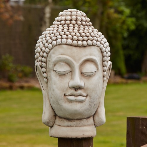 Buddha head bust - stone, garden