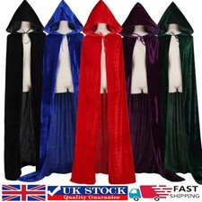 Adult Velvet Hooded Robe Cloak Cape Long Halloween Vampire Costume Fancy Dress~