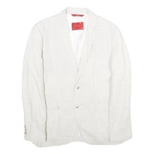 ZARA Mens White Casual Jacket L Woven Button Closure Classic Blazer Linen Look