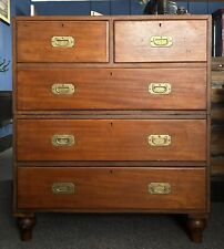 Antique Two Part Campaign Chest Of Drawers