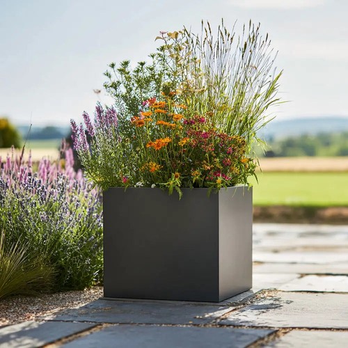 Zinc galvanised square planter - zinc,