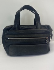 Vintage Kipling Black Pebbled Leather Small Duffel / Satchel Bag -