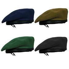 Army Beret Original Military Combat Cadet Wool Leather Trim Hat Vintage Surplus