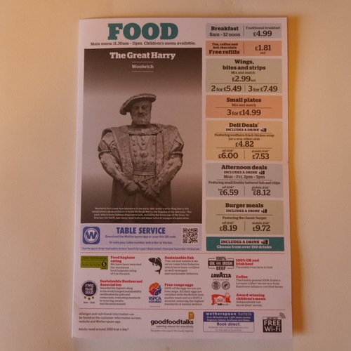 Wetherspoon menu the - -,