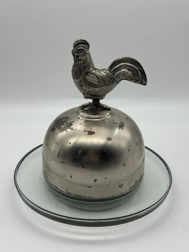 Small glass butter dish pewter - glass,
