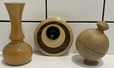 VINTAGE TREEN~OREGON MYRTLEWOOD VASE~TARGET PIPE HOLDER~OFF CENTRE CONTAINER