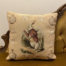 WHITE RABBIT CLOCKS ALICE IN WONDERLAND TAPESTRY & VELVET CUSHION