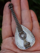 Vintage Solid Silver Sterling 925 Large Mandolin Trinket Pill Box 24.42g 8.5cm